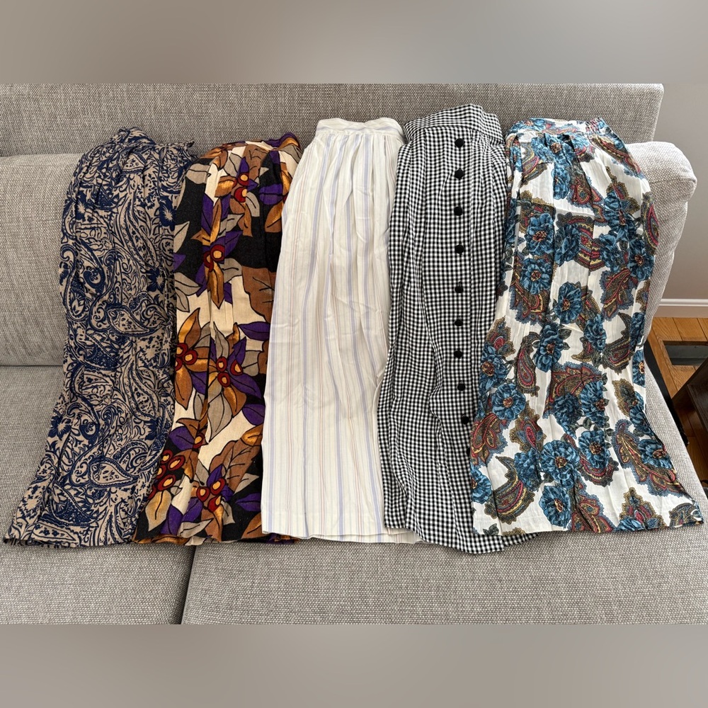 Lot Of 5 Norton McNaughton Vintage 90s Midi Cottage Skirts Sz 10 Linen Rayon